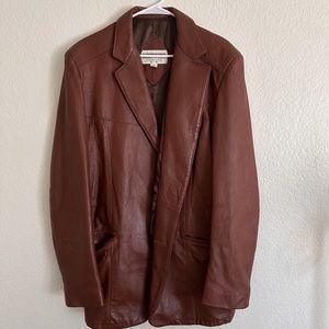Brown Leather Blazer Vintage Oversized L-XL Matilda Djerf Style